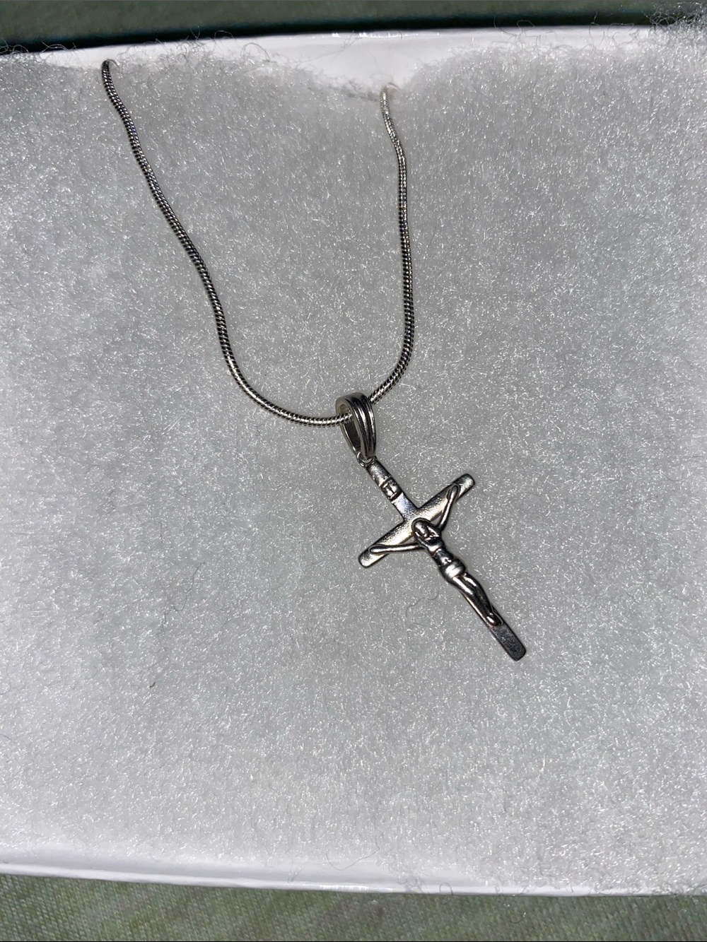 Sterling Silver Crucifix Pendant on Snake Chain